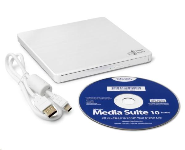HITACHI LG - externá mechanika DVD-W/ CD-RW/ DVD±R/ ±RW/ RAM GP60NW60,  Slim,  biela,  krabica+SW4