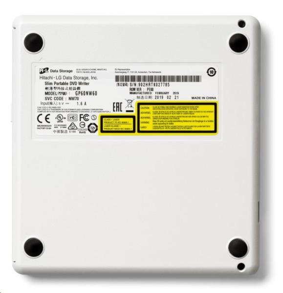 HITACHI LG - externá mechanika DVD-W/ CD-RW/ DVD±R/ ±RW/ RAM GP60NW60,  Slim,  biela,  krabica+SW5