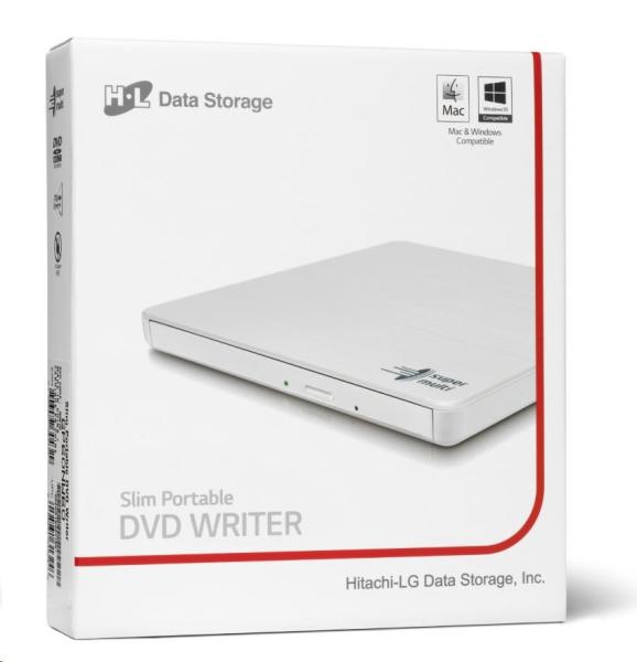 HITACHI LG - externá mechanika DVD-W/ CD-RW/ DVD±R/ ±RW/ RAM GP60NW60,  Slim,  biela,  krabica+SW6