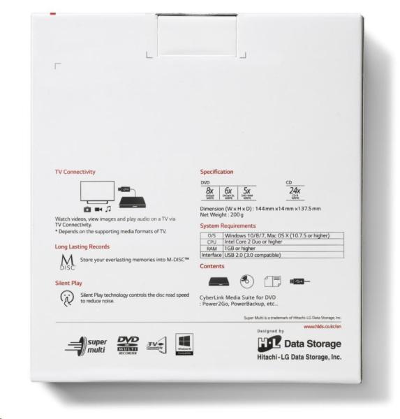 HITACHI LG - externá mechanika DVD-W/ CD-RW/ DVD±R/ ±RW/ RAM GP60NW60,  Slim,  biela,  krabica+SW0