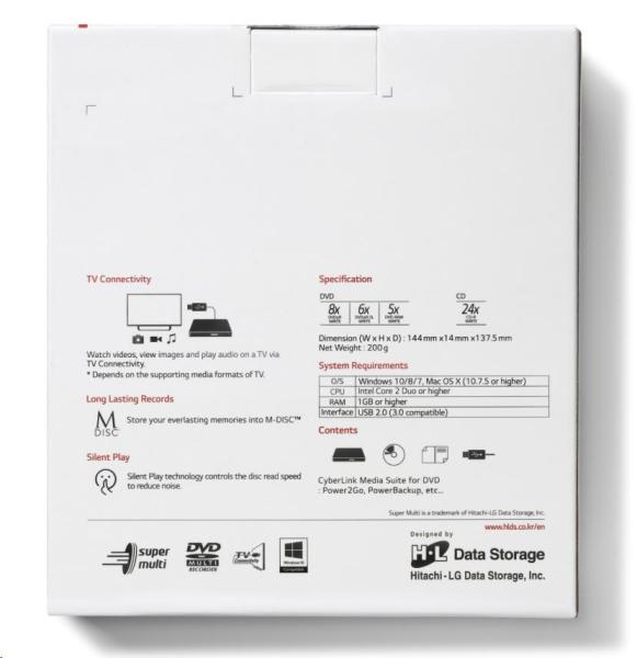 HITACHI LG - externá mechanika DVD-W/ CD-RW/ DVD±R/ ±RW/ RAM GP60NS60,  Slim,  Silver,  box+SW5