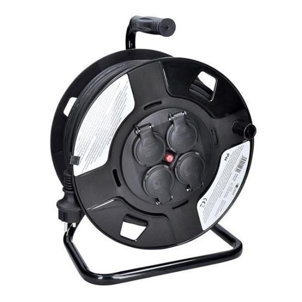 Solight prodlužovací přívod na bubnu,  4 zásuvky,  venkovní,  50m gumový kabel,  3x 1, 5mm2,  IP44