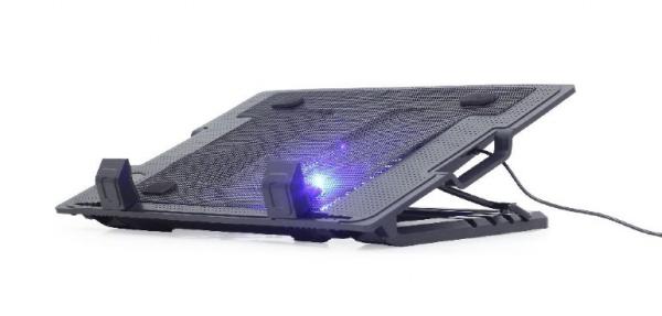 GEMBIRD Stojan na notebook NBS-1F17T-01, pre notebooky do 17", 150 mm ventilátor, LED, čierny