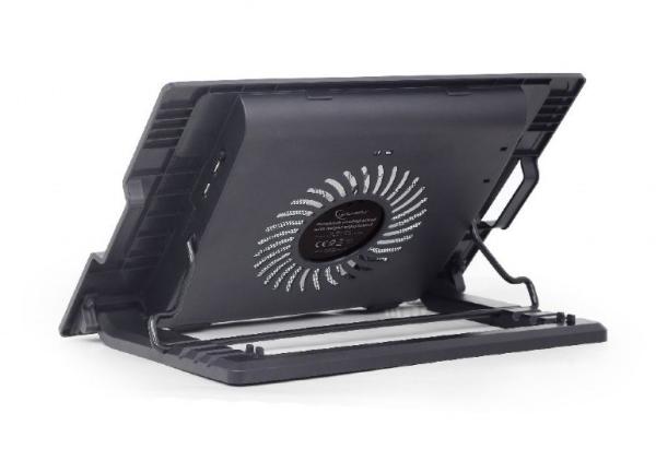 GEMBIRD Stojan na notebook NBS-1F17T-01,  pre notebooky do 17",  150 mm ventilátor,  LED,  čierny2