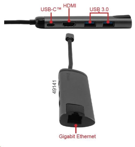 VERBATIM 49141 Multiportový USB-C HUB,  2x USB 3.0,  1x USB-C,  HDMI,  LAN,  šedý dok2