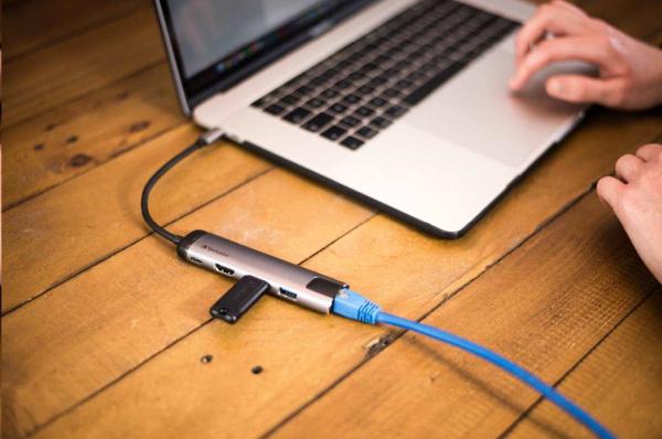 VERBATIM 49141 Multiportový USB-C HUB,  2x USB 3.0,  1x USB-C,  HDMI,  LAN,  šedý dok6