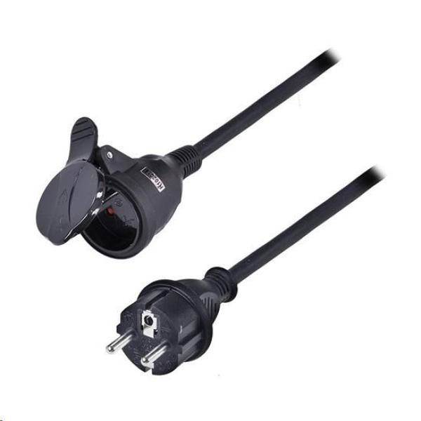 Solight prodlužovací přívod - spojka,  1 zásuvka,  5m,  3 x 1, 5mm2,  gumová,  černá