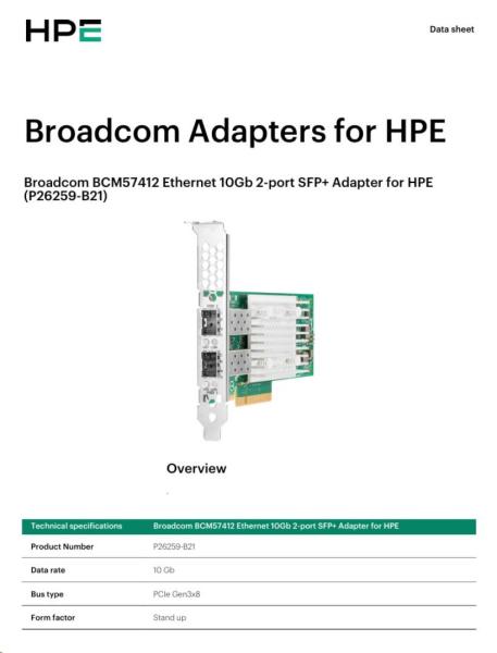 Broadcom BCM57412 Ethernet 10Gb 2-port SFP+ Adapter for HPE (P26259-B21)1