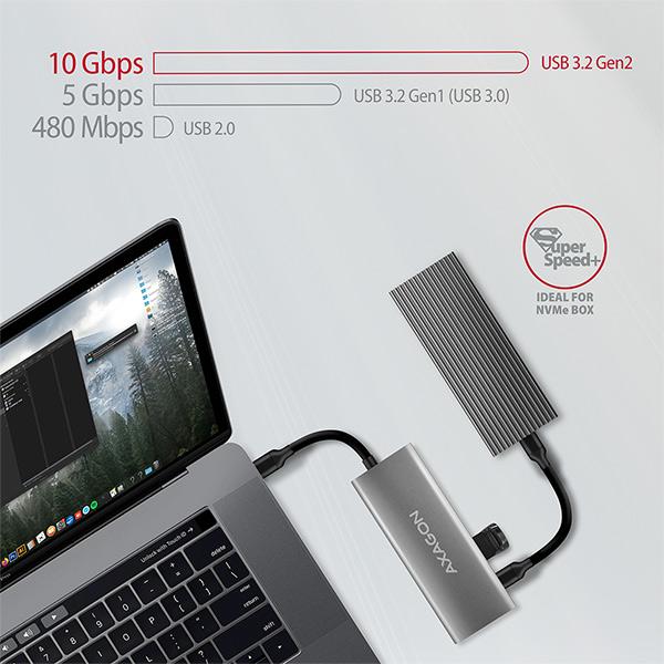 AXAGON HMC-5G2,  USB 10Gbps hub,  porty 2x USB-A,  2x USB-C,  HDMI 4k/ 60,  PD 100W,  kábel USB-C 13cm1