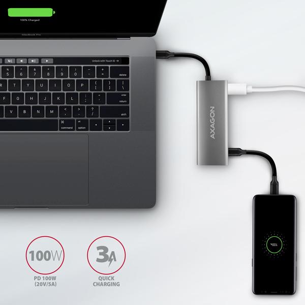 AXAGON HMC-5G2,  USB 10Gbps hub,  porty 2x USB-A,  2x USB-C,  HDMI 4k/ 60,  PD 100W,  kábel USB-C 13cm6