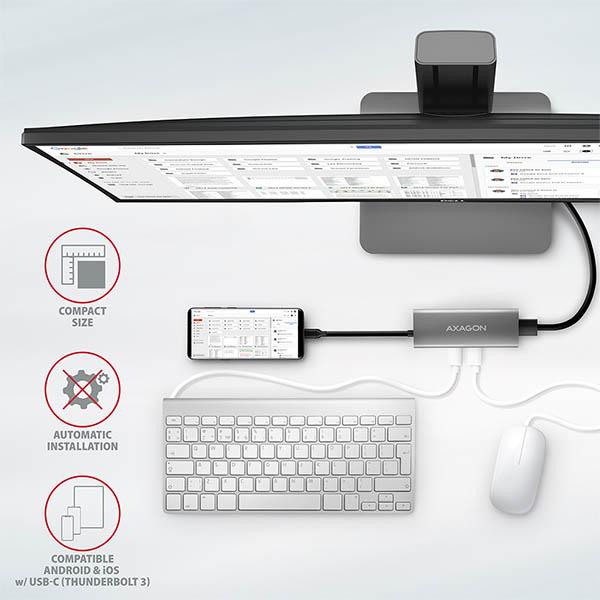 AXAGON HMC-5G2,  USB 10Gbps hub,  porty 2x USB-A,  2x USB-C,  HDMI 4k/ 60,  PD 100W,  kábel USB-C 13cm7