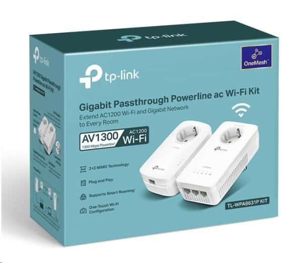 TP-Link TL-WPA8631PKIT OneMesh/ EasyMesh WiFi5 průchozí powerline set (AC1200, AV1300, 2, 4GHz/ 5GHz, 3xGbELAN)3