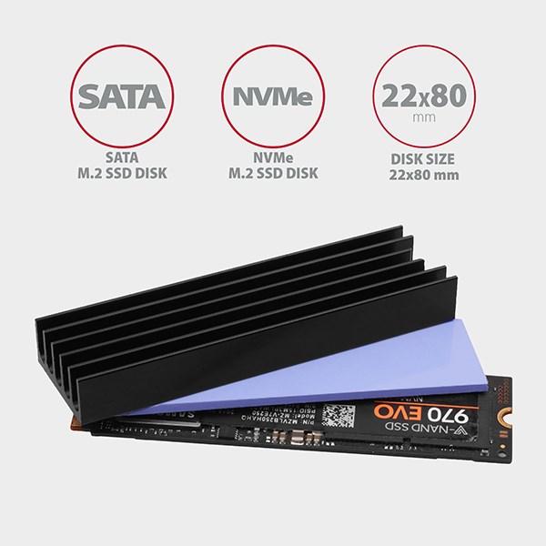 AXAGON CLR-M2L10,  hliníkový pasívny chladič pre M.2 2280 SSD,  výška 10 mm1