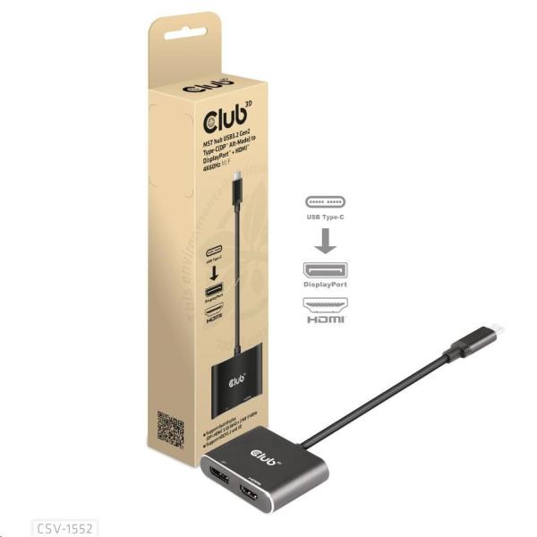 Club3D hub MST (Multi Stream Transport) USB3.2 Gen2 Type-C (DP Alt-Mode) na DisplayPort + HDMI 4K60Hz (M/ F)