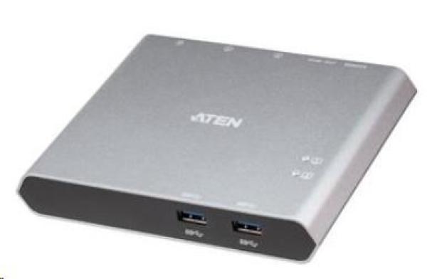 ATEN 2-portový dokový prepínač USB-C Gen 1 s priechodom pre napájanie