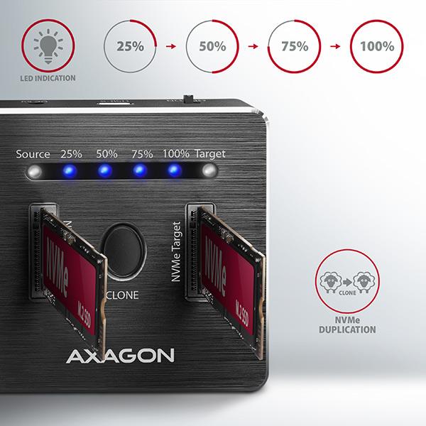 AXAGON ADSA-M2C,  USB-C 3.2 Gen 2 - 2x M.2 dokovacie stanice NVMe SSD CLONE MASTER2