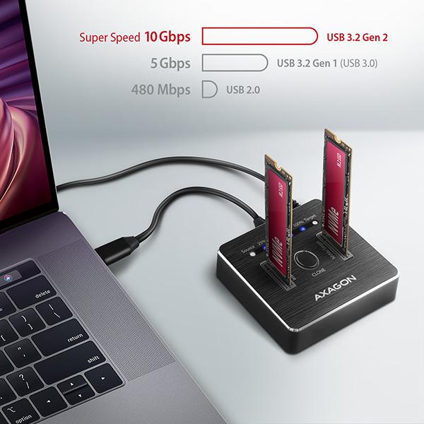 AXAGON ADSA-M2C,  USB-C 3.2 Gen 2 - 2x M.2 dokovacie stanice NVMe SSD CLONE MASTER3