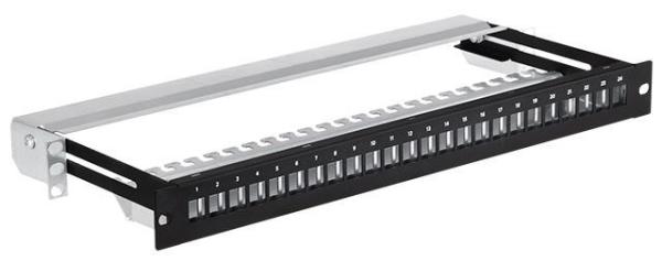 19" modulární stíněný patch panel LEXI-Net 24port,  černý,  výsuvný