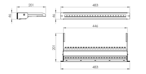 19" modulární stíněný patch panel LEXI-Net 24port,  černý,  výsuvný3