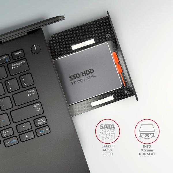 Rám AXAGON RSS-CD09 pre 2.5" SSD/ HDD na DVD,  9.5 mm,  LED,  hliník4