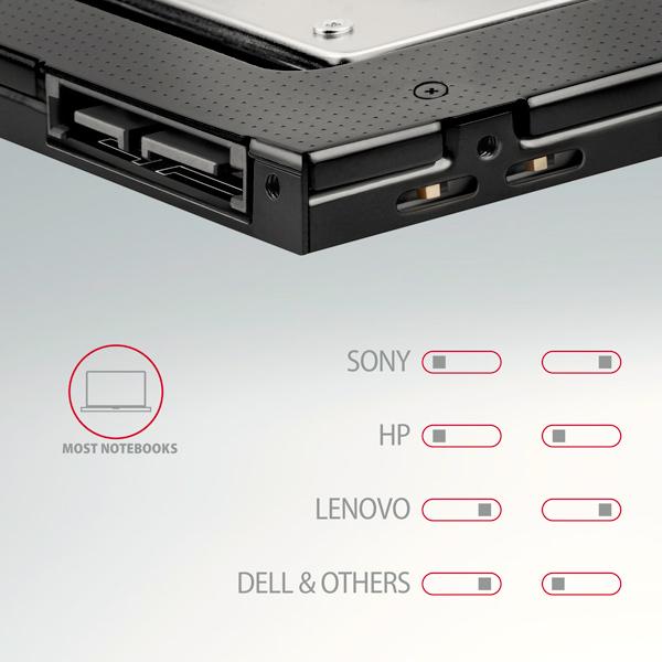 Rám AXAGON RSS-CD09 pre 2.5" SSD/ HDD na DVD,  9.5 mm,  LED,  hliník6