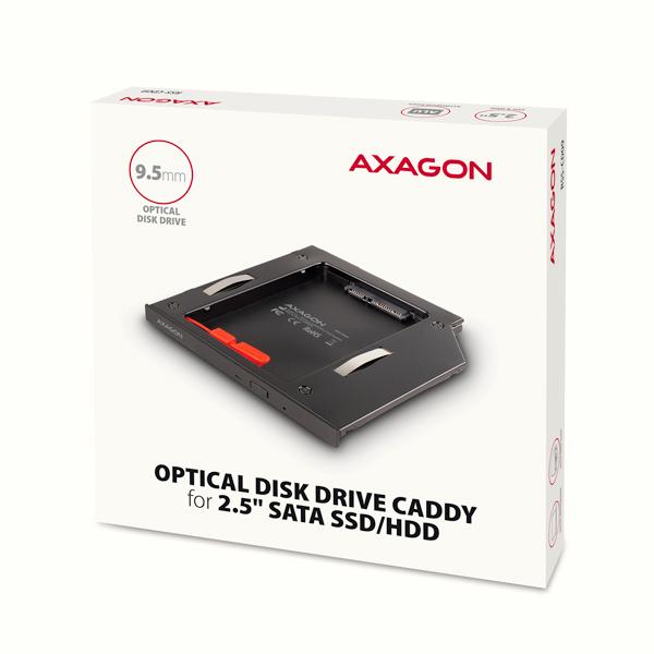 Rám AXAGON RSS-CD09 pre 2.5" SSD/ HDD na DVD,  9.5 mm,  LED,  hliník8