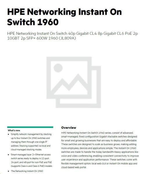 HPE Networking Instant On Switch 40p Gigabit CL4 8p Gigabit CL6 PoE 2p 10GBT 2p SFP+ 600W 1960 (JL809A)6