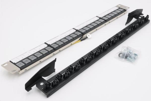 19" modulární stíněný patch panel XtendLan 24port,  4x demontovatelný modul,  černý2