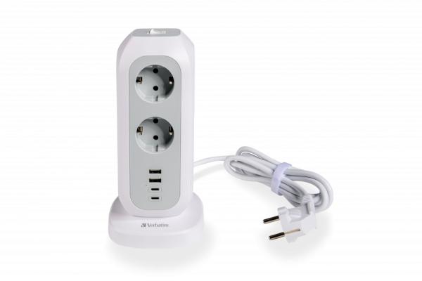 VERBATIM EU Power Tower EUPT-01 Nabíjecí stanice , 11x 230V,  2x USB-C,  2x USB-A1