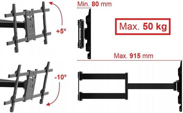Poctivý výsuvný otočný a sklopný držák Tv Ergosolid ONYX-30
2