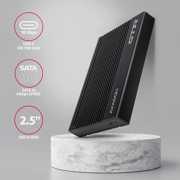 AXAGON EE25-GTR,  USB-C 10Gbps - SATA 6G 2.5" RIBBED box,  čierny1