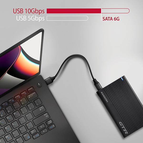 AXAGON EE25-GTR,  USB-C 10Gbps - SATA 6G 2.5" RIBBED box,  čierny5