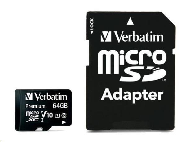 VERBATIM MicroSDXC karta 64GB Premium,  U1 + adaptér1