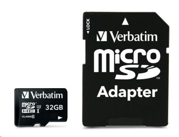 VERBATIM MicroSDHC karta 32GB Pro,  U3 + adaptér1