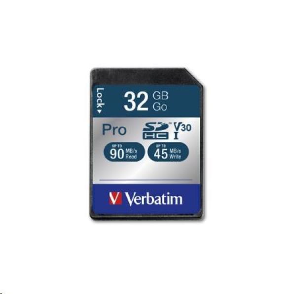 VERBATIM SDHC karta 32GB Pro,  U3,  V30