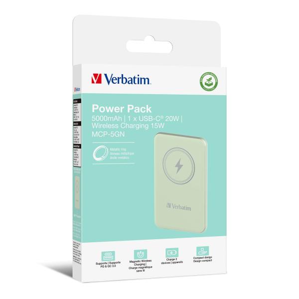 VERBATIM Powerbanka Charge "n" Go,  Magnetická,  5000 mAh,  USB-C,  Zelená2