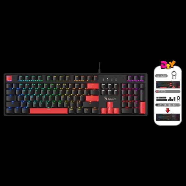 A4tech Bloody Klávesnice  S510R,  herní klávesnice,  mechanická,  drátová,  Red Switch,  CZ/ SK,  Černá