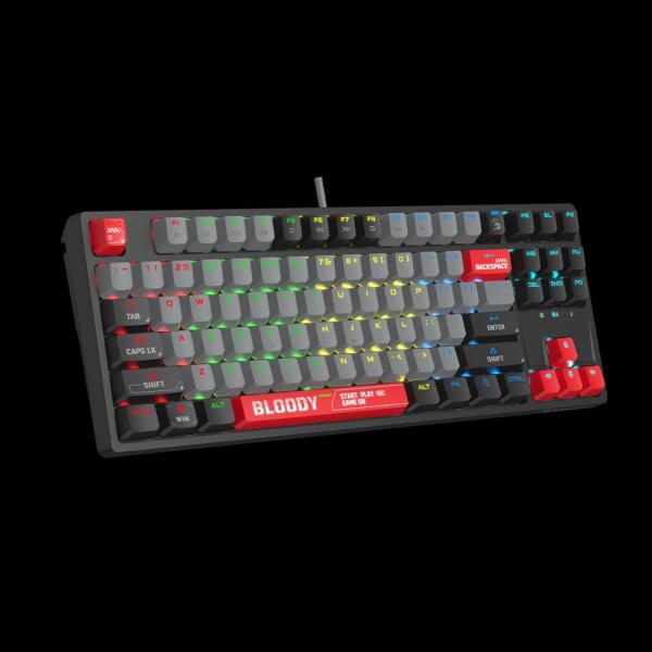 A4tech Bloody Klávesnice S87,  herní klávesnice,  mechanická,  drátová,  Red Switch,  CZ/ SK,  Černá2