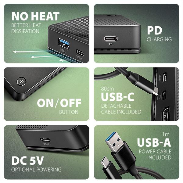 AXAGON HMC-U4,  USB4 40Gbps dock,  3x USB-A,  2x USB-C,  HDMI a DP 8K/ 30Hz,  RJ-45,  SD/ mSD,  audio,  PD 100W,  kábel USB-C 80cm5