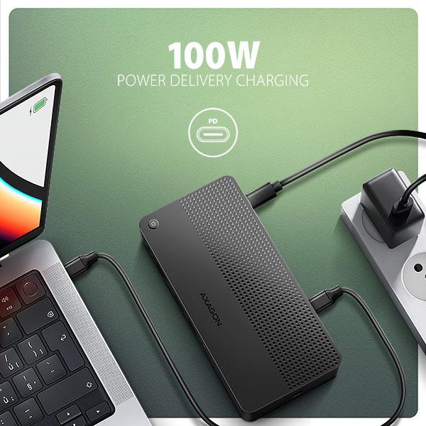 AXAGON HMC-U4,  USB4 40Gbps dock,  3x USB-A,  2x USB-C,  HDMI a DP 8K/ 30Hz,  RJ-45,  SD/ mSD,  audio,  PD 100W,  kábel USB-C 80cm8