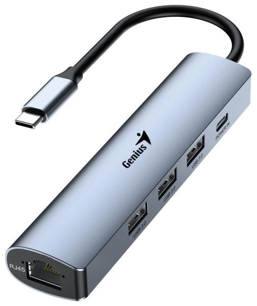 GENIUS hub UH-545,  USB-C na 3x USB 3.0 + 15W USB-C + RJ45,  šedá