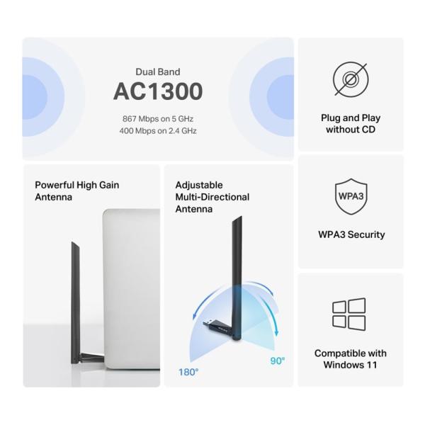 MERCUSYS MA30H WiFi5 USB adapter (AC1300, 2, 4GHz/ 5GHz)1
