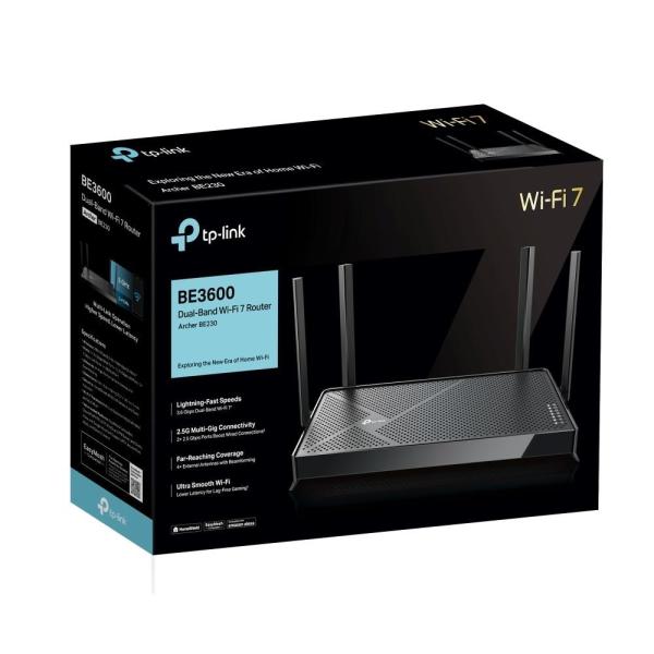 TP-Link Archer BE230 OneMesh/ EasyMesh WiFi7 router(BE3600, 2, 4GHz/ 5GHz, 1x2, 5GbEWAN, 1x2, 5GbELAN, 3xGbELAN, 1xUSB3.0)1
