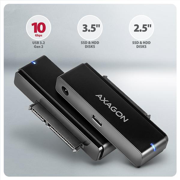AXAGON ADSA-FPX,  USB-C 10Gbps - SATA 6G,  2.5"/ 3.5" SSD/ HDD FAST PORT X adaptér,  vrátane AC napájača2