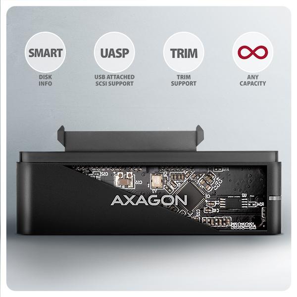AXAGON ADSA-FPX,  USB-C 10Gbps - SATA 6G,  2.5"/ 3.5" SSD/ HDD FAST PORT X adaptér,  vrátane AC napájača4