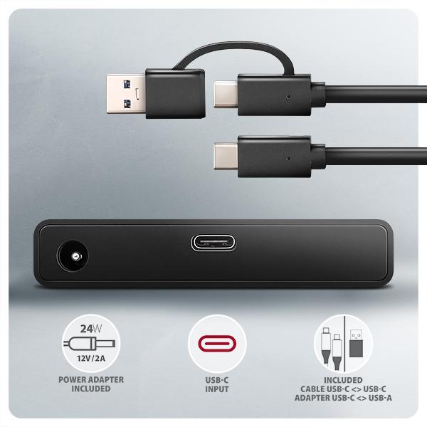 AXAGON ADSA-FPX,  USB-C 10Gbps - SATA 6G,  2.5"/ 3.5" SSD/ HDD FAST PORT X adaptér,  vrátane AC napájača5