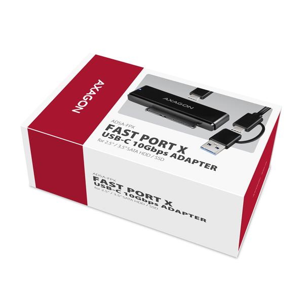 AXAGON ADSA-FPX,  USB-C 10Gbps - SATA 6G,  2.5"/ 3.5" SSD/ HDD FAST PORT X adaptér,  vrátane AC napájača1