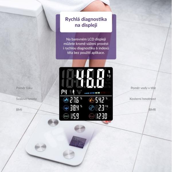 TrueLife FitShape S6 BT - Bioelektrická impedanční bluetooth váha - bílá3