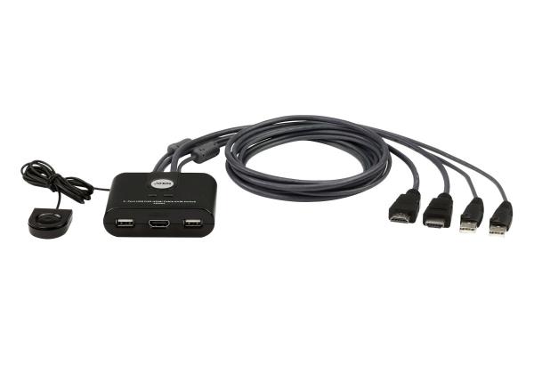 ATEN 2-port mini HDMI KVM USB,  integrované kabely,  tlačítko pro přepínání