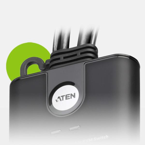 ATEN 2-port mini HDMI KVM USB,  integrované kabely,  tlačítko pro přepínání0